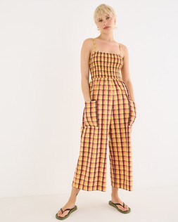 Yellow & Brown Checked Strappy Cropped Jumpsuit £75 €98