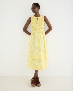 Yellow Gingham Shirred Bodice Sleeveless Midi Dress £78 €105