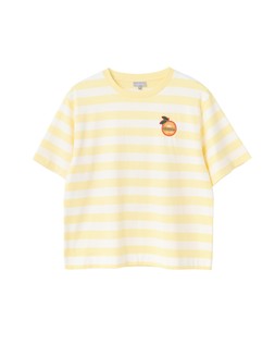 Yellow & White Striped Orange Embroiderd T-Shirt