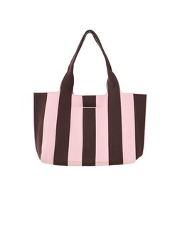 Chocolate Brown & Pink Striped Knitted Tote Bag £56