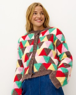 Multicoloured Triangle Geometric Crew Neck Knitted Cardigan £75