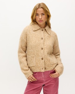 Camel Brown Collared Button Up Knitted Cardigan £68