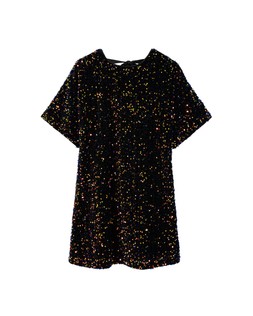 Black Velvet Sequin Mini T-Shirt Dress