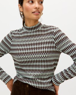 Chocolate Brown Checked Jacquard Long Sleeve Top £40