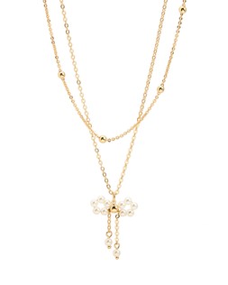 Aelia Gold Tone Faux Pearl Bow Layered Necklace £24