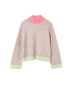 Beige Colourblock Funnel Neck Knitted Jumper £68