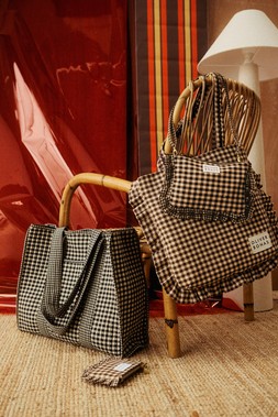 Black Gingham Fabric Tote Bag