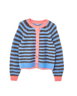 Blue & Brown Striped Crew Neck Knitted Cardigan £70