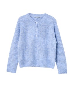 Blue Ribbed Button Detail Crew Neck Knitted Jumper £65