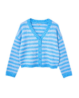 Blue Striped V-Neck Knitted Cardigan £65