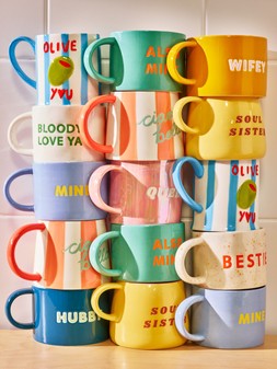 Blue & White Striped Olive You Ceramic Mug £12.5