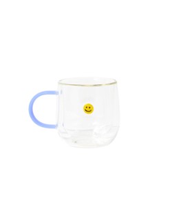 Blue & Yellow Happy Face Glass Mug £12.5