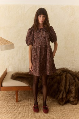 Brown Animal Print Puff Sleeve Collared Mini Dress £85 1956320