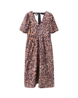Brown Animal Print V-Neck Puff Sleeve Midi Dress £85