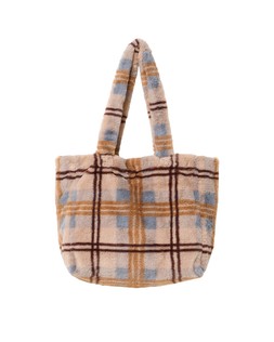 Brown & Blue Checked Faux Fur Tote £68