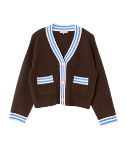 Chocolate Brown & Blue Striped V-Neck Knitted Cardigan £65