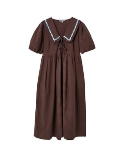 Chocolate Brown Gingham Puff Sleeve Collar Midi Dress £82