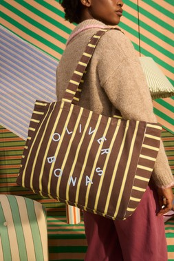 Chocolate Brown & Yellow Striped Logo Fabric Tote Shopper Bag £26