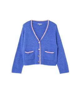 Cobalt Blue & Pink Trim V-Neck Knitted Cardigan £65
