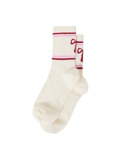 Cream & Burgundy Bow Sporty Ankle Socks £8.50