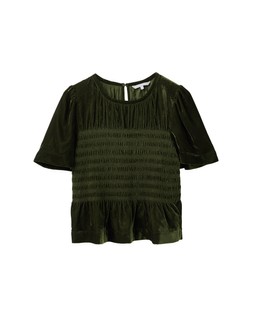 Dark Green Velvet Shirred T-Shirt £55