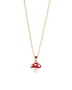 Gold Tone & Red Enamel Toadstool Charm Pendant Necklace £22.50