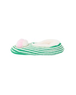 Green & Cream Plaited Knitted Pom Pom Slippers £20