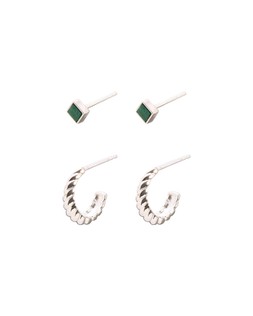 Hazel Malachite Stud and Twisted Hoop Silver Earring Set £48