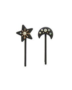 Laurel Star & Moon Stone Black Hair Slides Set of Two £12.5