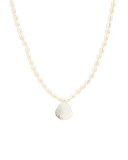 Oliver Bonas Alice Textured Disc & Pearl Silver Plated Beaded Necklace £65