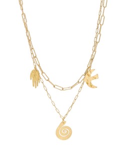 Oliver Bonas Ayra Hand, Sprial & Bird Motif Pendant Double Row £28