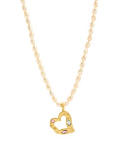Oliver Bonas Hesti Heart Multi Stone & Pearl Beaded Pendant Necklace £85