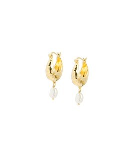 Oliver Bonas Penelope Pearl Gold Plated Hammered Hoop Drop Earrings £50