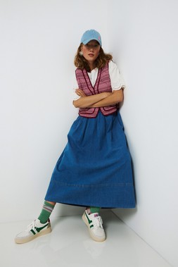 Oliver Bonas Red Gingham Quilted Gilet £75 - Oliver Bonas Blue Denim Durndle Skirt £75 - Oliver Bonas White Cutwork Sleeve Tee £35 - Oliver Bonas Gola Grandslam Trident £85 ( (4)