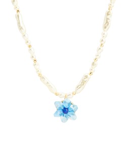 Oliver Bonas Tess Blue Bead Flower Pendant Faux Pearl Necklace £28