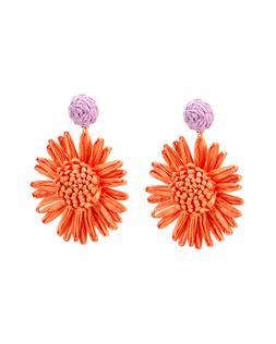 Oliver Bonas Willa Raffia Orange & Purple Flower Drop Earrings £22