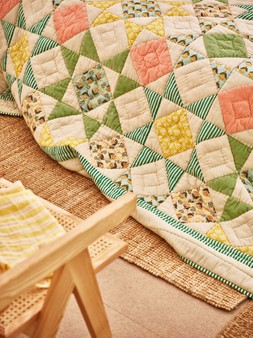 Patchwork Diamond Pastel Multicolour Velvet Quilt £165 (close-up)
