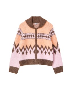 Peach & Brown Geometric Collared Knitted Bomber Jacket £85