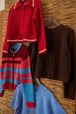 Pink & Blue Striped Knitted Bomber Jacket