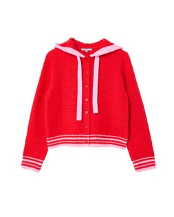 Red & Pink Hooded Knitted Cardigan £70