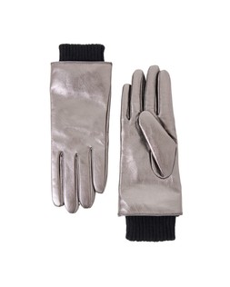 Silver Metallic Pewter Ribbed Cuff Leather Gloves £49.50