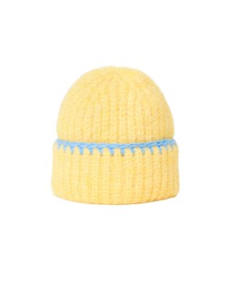 Yellow & Blue Blanket Stitch Ribbed Knitted Beanie Hat £26