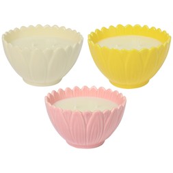 B&M GARDEN SS26 // GARDEN LIFE // 3D FLORAL BOWL CANDLE - YELLOW, PINK & CREAM // £5 EACH //