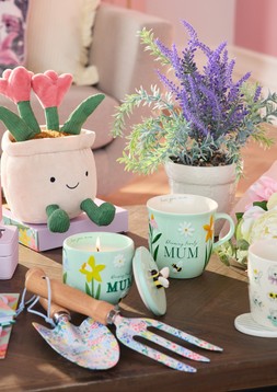 B&M HOME SS26 // MOTHER'S DAY // PLUSH TOY £4 // LAVENDER IN CERAMIC POT £6 // FLORAL BOUQUET IN PLASTIC WRAP £4 //
