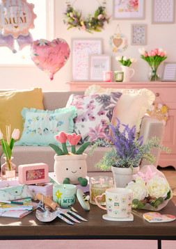 B&M HOME SS26 // MOTHER'S DAY // VELVET OCHRE £8 // FLEUR EMBROIDERED CUSHION £10 // YELLOW STRIPE FRILL EDGE CUSHION £10 //
