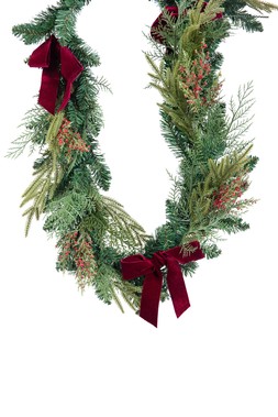 180cm Faux green furry garland with velvet bow