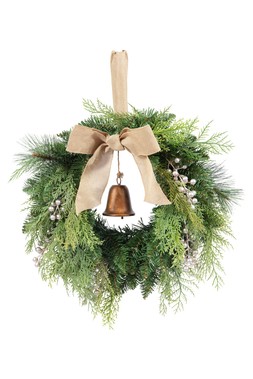 50cm Champagne berry wreath with hanging bells and bow