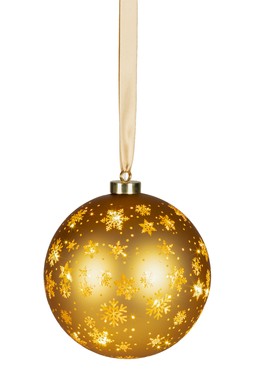 Micro LED glass hanging rotating bauble gold 19cm