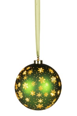 Micro LED glass hanging rotating bauble green 19cm