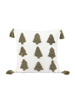 45X45Cm Embroidered Christmas Tree Cushion - Green-White